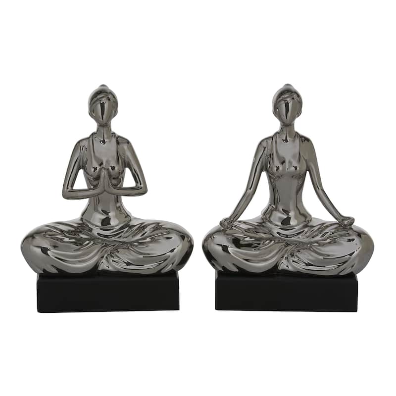 Porcelain Ceramic Yoga Decorative Sculpture - Set of 2 Silver - Roche River Decor - Silver