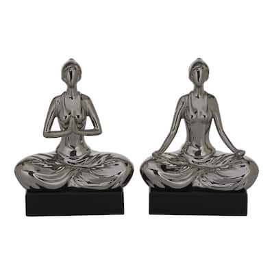 Porcelain Ceramic Yoga Decorative Sculpture - Set of 2 Silver - Roche River Decor
