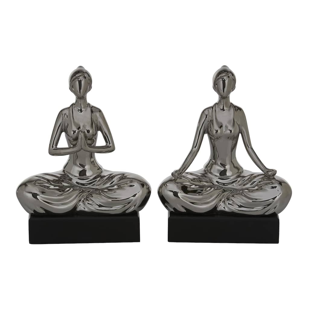 Porcelain Ceramic Yoga Decorative Sculpture - Set of 2 Silver - Roche River Decor