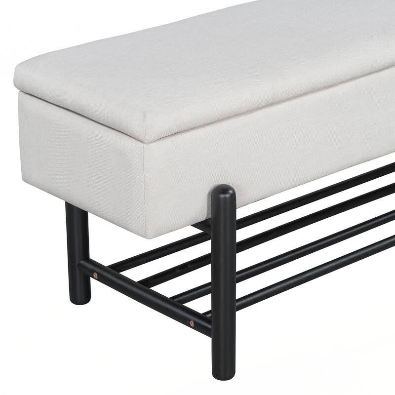 Farmhouse Upholstered Storage Bench with Hidden Compartment, Modern Entryway Bench for Living Room, Entryway