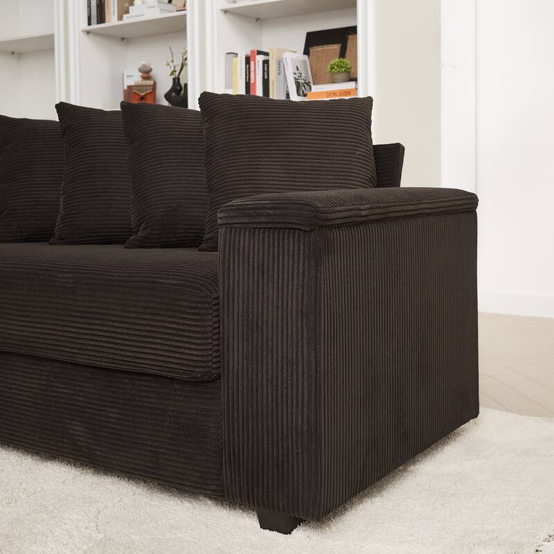 GDFStudio - Peregrine L-Shaped Corduroy Sectional Sofa with Pillows and Armrest Storage
