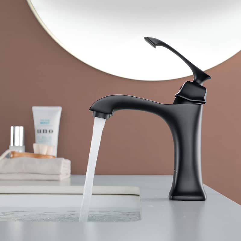 Single Hole Bathroom Sink Faucet Single Handle Bathroom Faucet Modern Lavatory Basin Vanity Tap With Valve, NO DRAIN - Matte Black