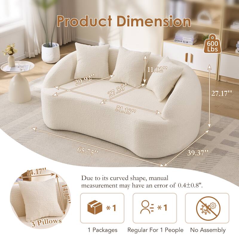 LY-049S Curved Modern Boneless Sofa Loveseat, Backrest Upgrade