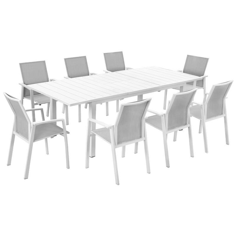 Aluminum Patio Dining set with Extendable Outdoor Dining Table - White