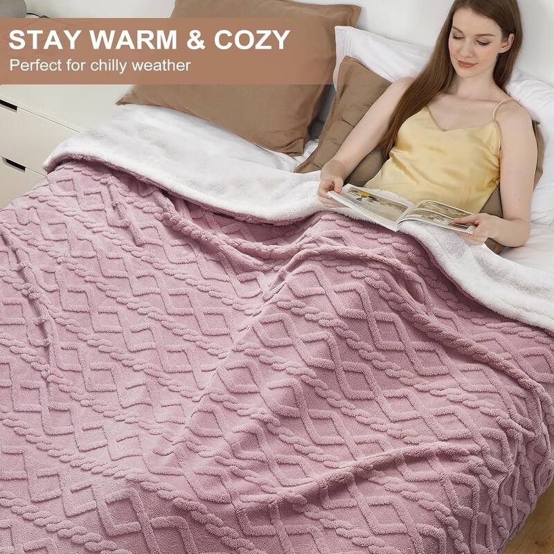 Heated Throw Blanket - Thick Tufted Sherpa Electric Blanket Throw with 10 Heating Levels and 10 Time Settings