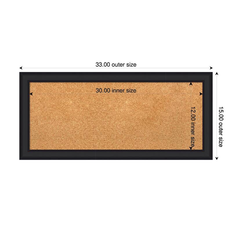Oliver Black Narrow Wood Framed Cork Board - Bulletin Board, Organization Board, Pin Board - Natural - 33 x 15 in