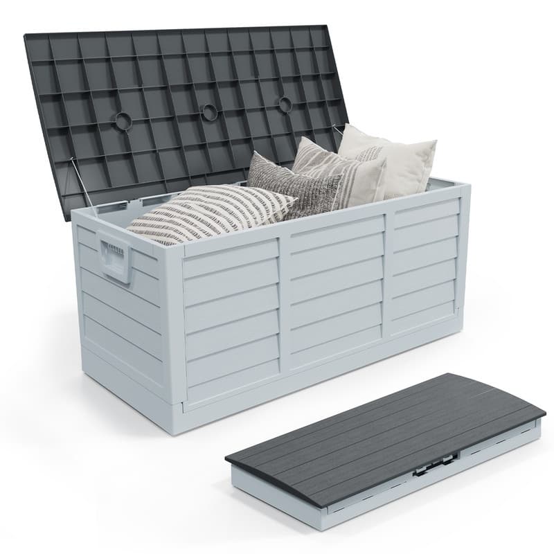 75 Gallons Foldable Plastic Deck Box Outdoor Indoor Storage - 75 gallons - Gray+Black