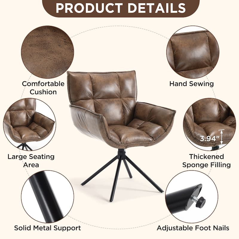 Faux Leather Upholstered Swivel Armchair Accent Home Office Chair