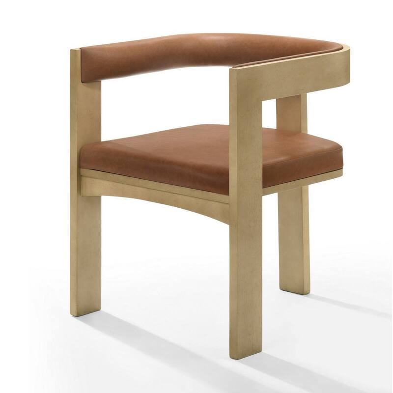 23 Inch Dining Chair, Cushioned, Curved Open Back, Oak Brown, Upholstery