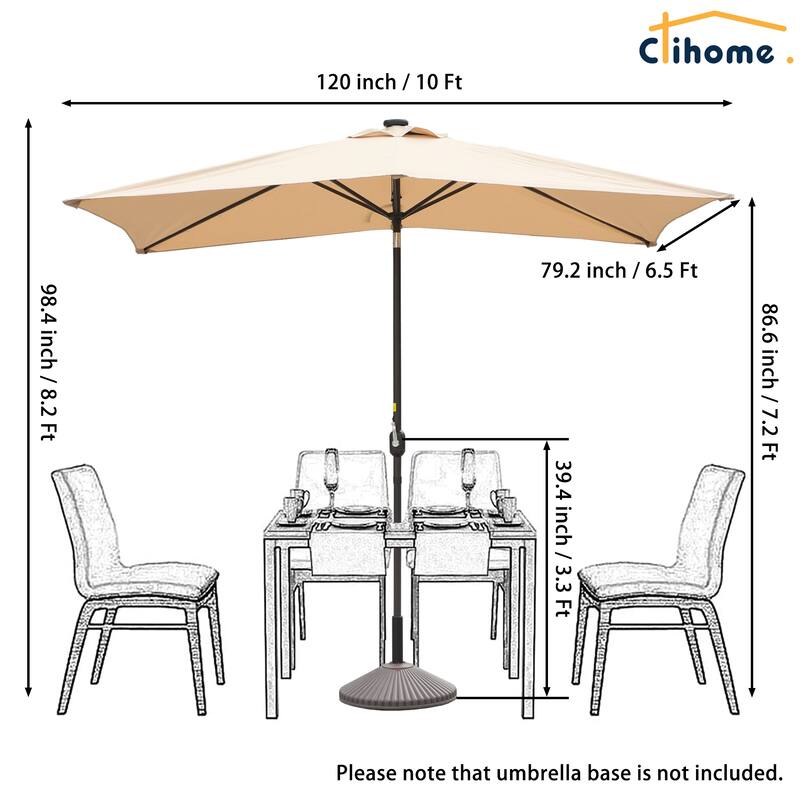 Clihome 10' x 6.5' Rectangular LED Market Patio Umbrella