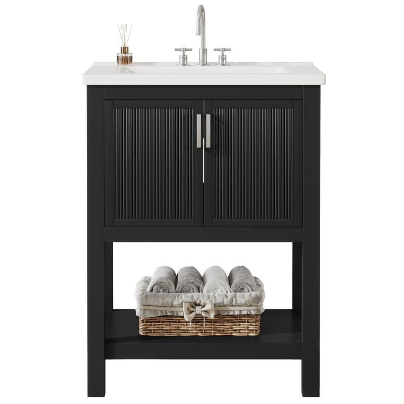 23.5 Inch Single Bathroom Vanity With Ceramic Top, Sink Included