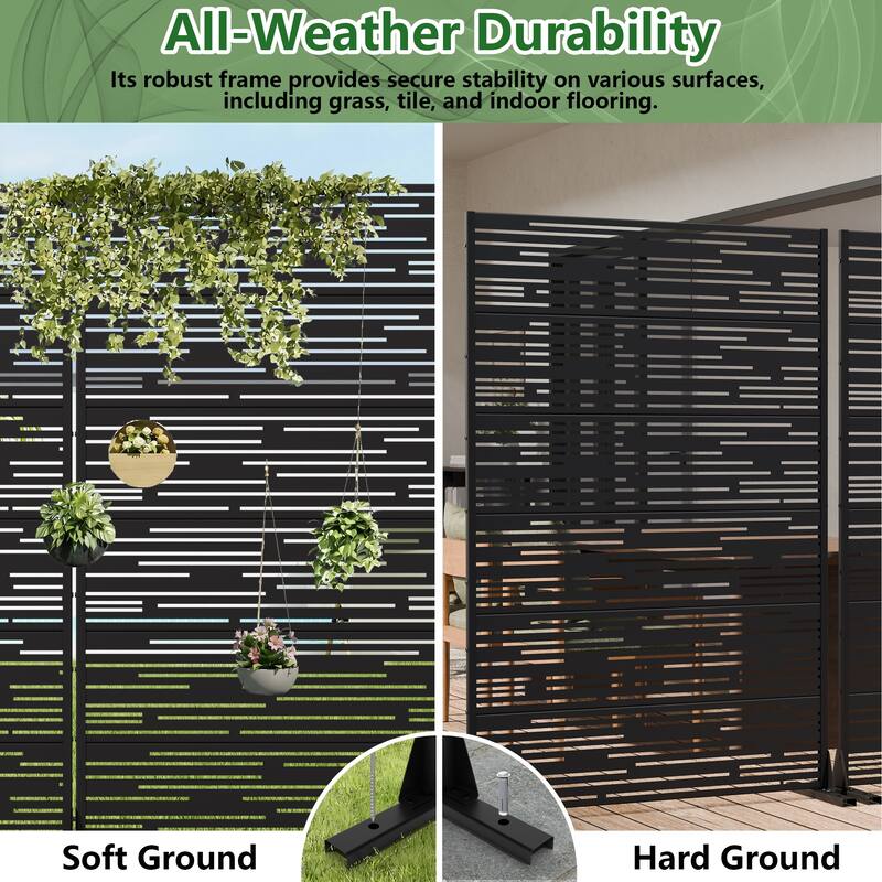 Outdoor Privacy Screen with Stand for Patio Garden Metal Fence Set of 2