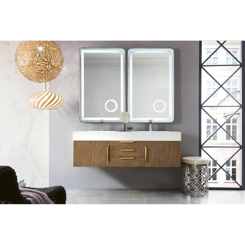James Martin Vanities Mercer Island 59" Double Vanity, Latte Oak with Radiant Gold Hardware