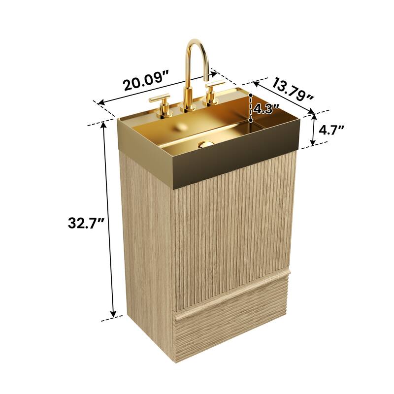 GDFStudio - Gada Stylish 20" Striped Bathroom Vanity with Integrated Stainless Steel Sink and Efficient Storage