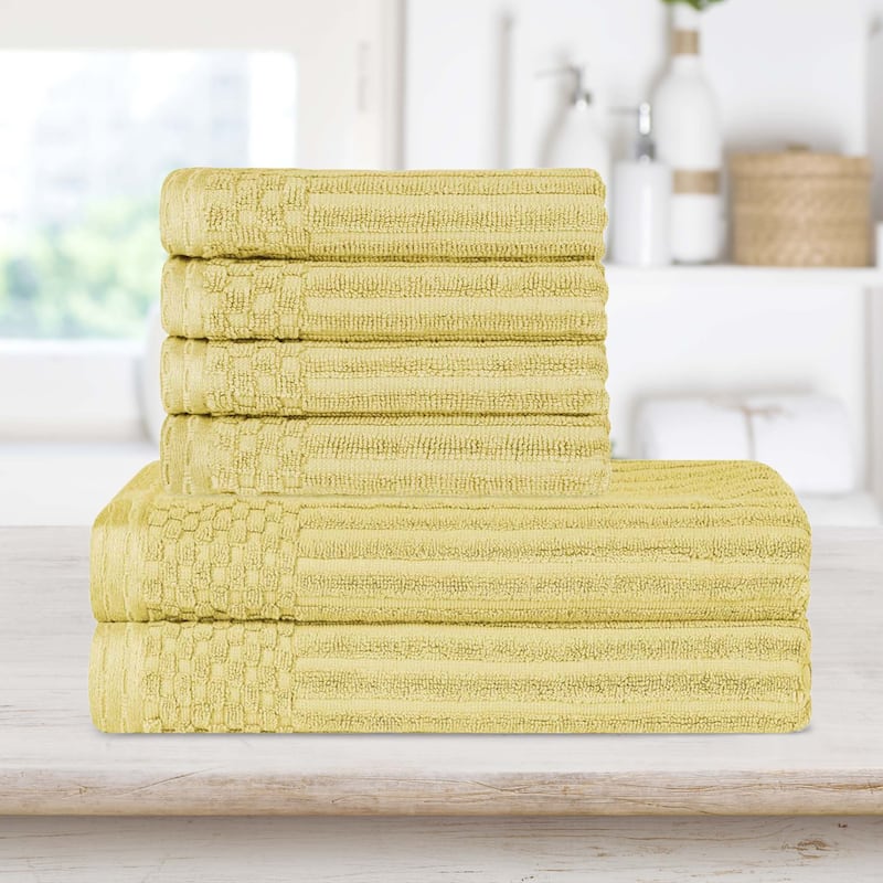 Superior Ribbed Cotton Absorbent Heavyweight Hand Towel and Bath Towel Set - Golden Mist