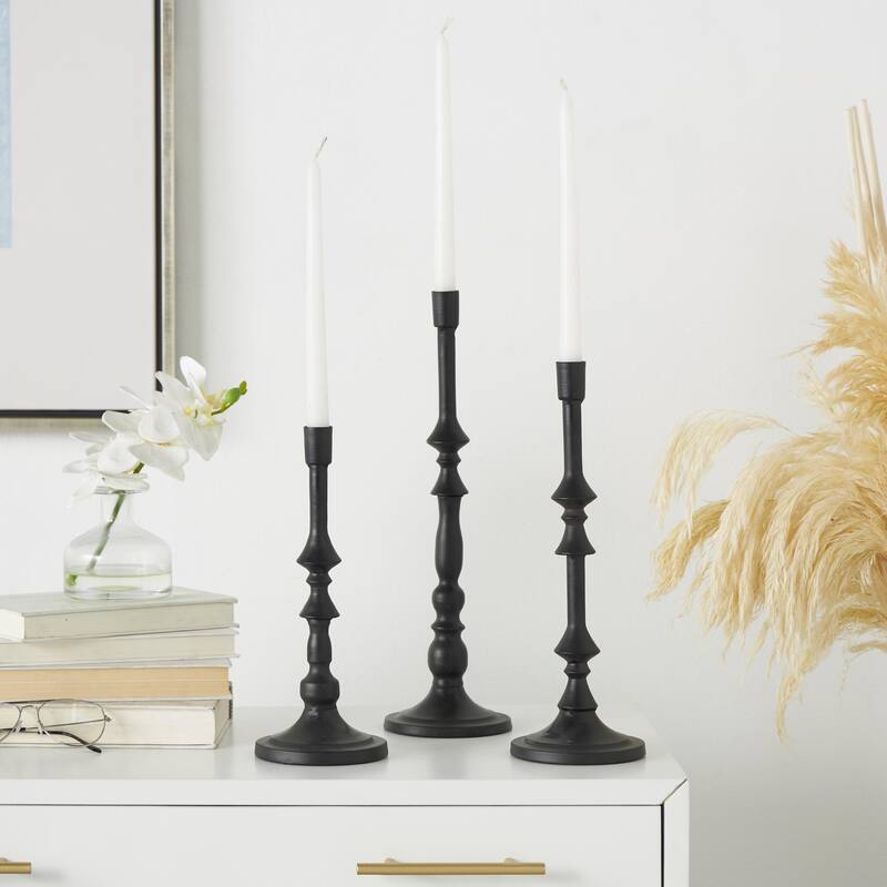 Metal Turned Style Decorative Candle Holder with Tapered Bases - Set of 3 Black - Roche River Decor