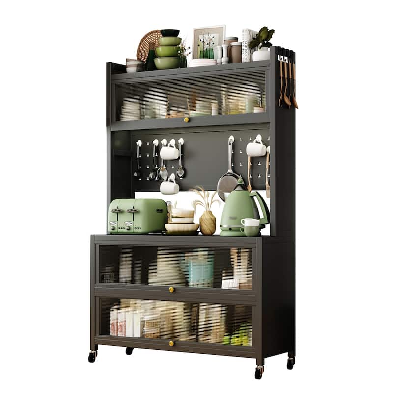 Kitchen Storage Cabinets, Bakers Rack Countertop, Microwave Oven Shelf - Grey