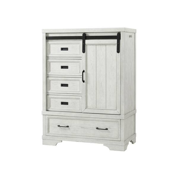 slide 2 of 3, Foundry 42" Wide Traditional Wood Chifferobe, White Dove