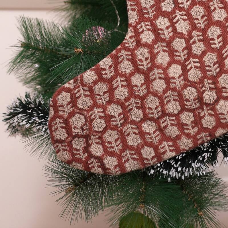 Fabdivine 16x6.5 Inches Hand Floral Block Print Christmas Stockings Tassle and Loop Perfect for Gift - 16"X6.5"