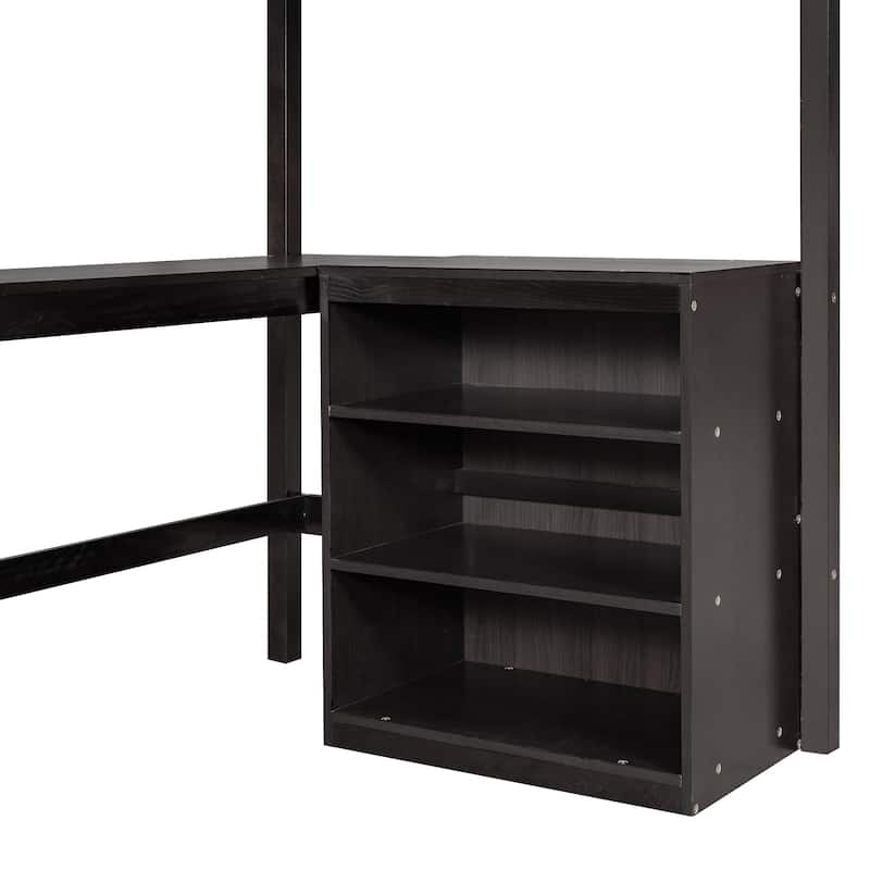 Twin Loft Bed with Desk and Shelves