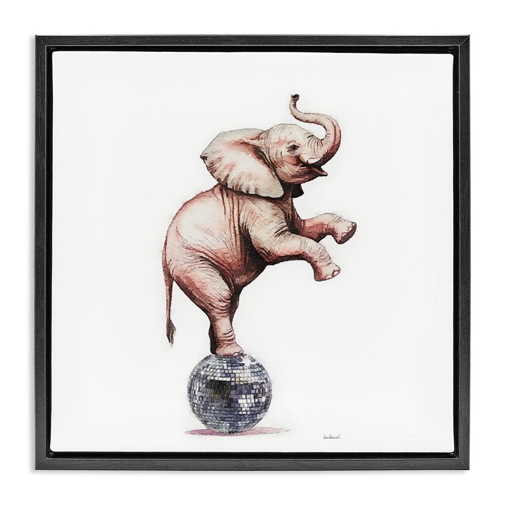 Stupell Elephant on Disco Ball Framed Floater Canvas Wall Art Design By Amanda Greenwood