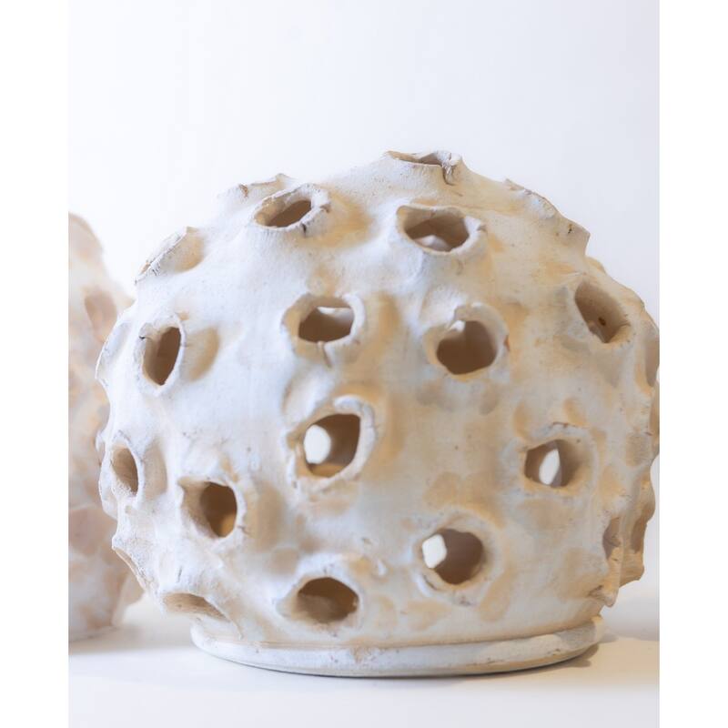 Round Clay Tabletop Accent Decoration - 21" - Cream