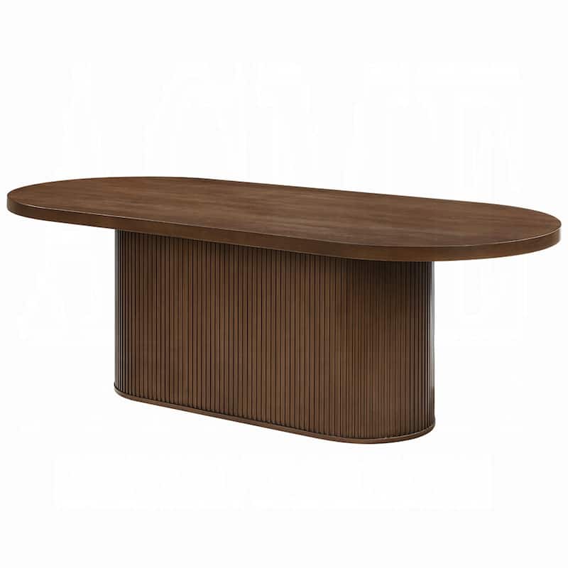 Gamo Oval Dining Table, Vertical Reeded Details, Oak Brown 87 Inch