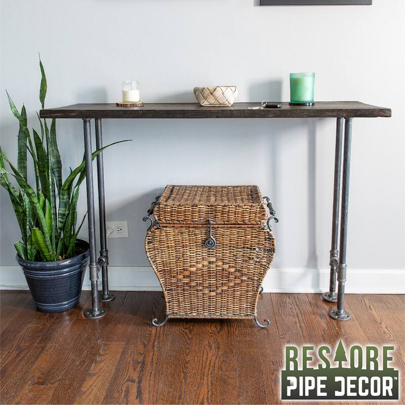 PIPE DECOR Solid Live Edge Wood Console Table with Industrial Pipe Legs