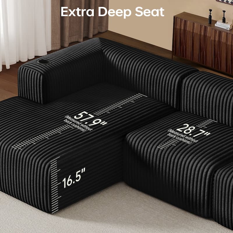 108" Cloud Sectional Couch with Chaise Lounge, L Shaped Modular Modern Sofa with Cup Holder, No Assembly Required