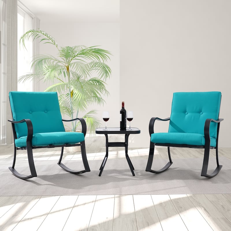 Bonosuki Outdoor 3-piece Rocking Chair Patio Bistro Set with Side Table - Lake Blue