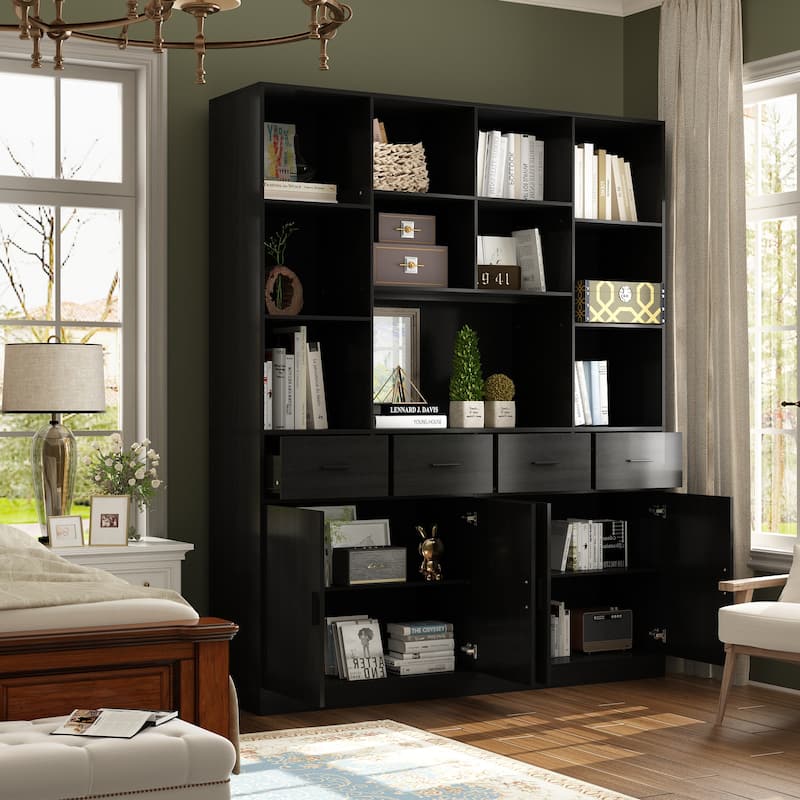 Wood Large Bookshelf Furniture for Bedroom Home Office Living Room - 78.7"H x 63"W