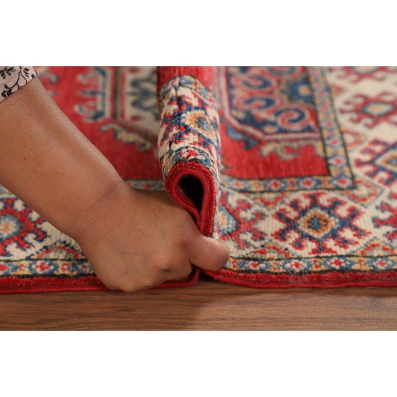 Hand Knotted Oriental 100% Wool Carpet Traditional Geometric Red Kazak Area Rug - 3' 1'' X 2' 1''