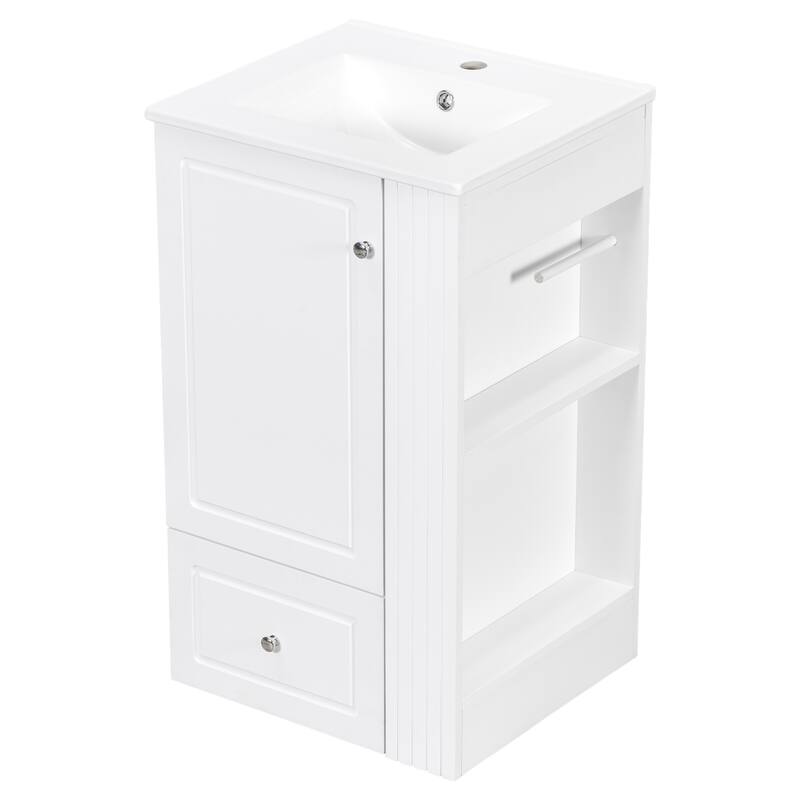 Roomfitters 20" Bathroom Vanity with Sink, Soft-Close Drawer, Side Open Shelves & Pinewood Towel Bar