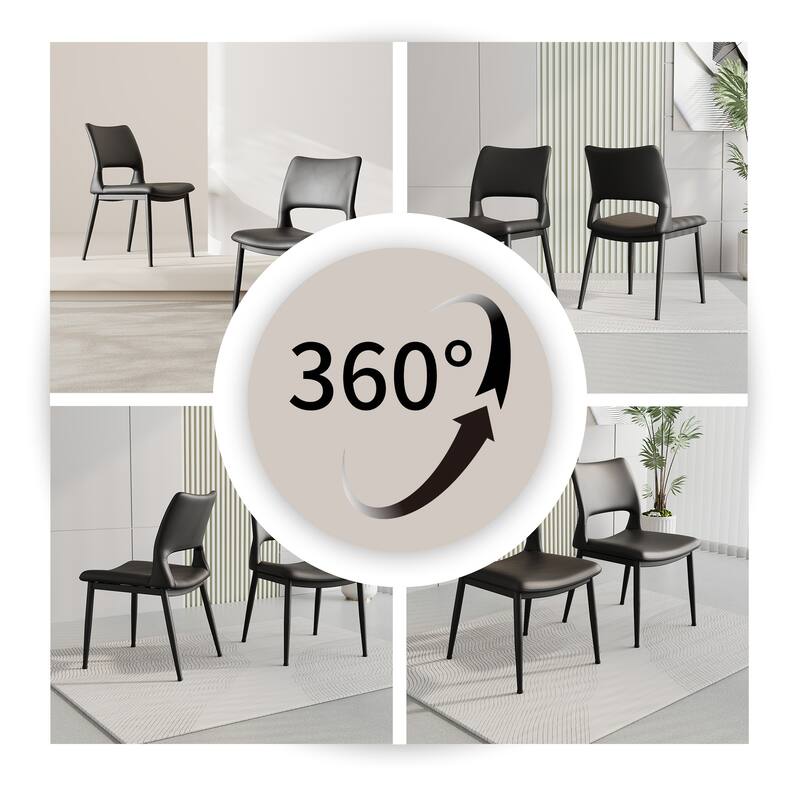 Modern Minimalist Pu Leather Dining Chairs Set Of 2, Comfortable Backrest Design, Metal Leg Support, Suitable For Restaurants