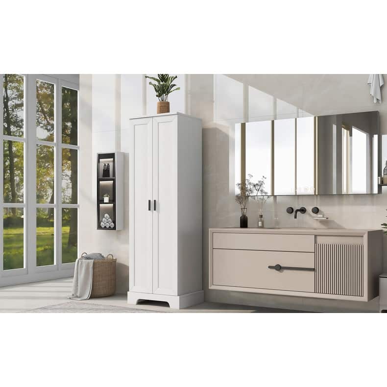 Storage Cabinet with Two Doors for Bathroom, Office, Adjustable Shelf, MDF Board