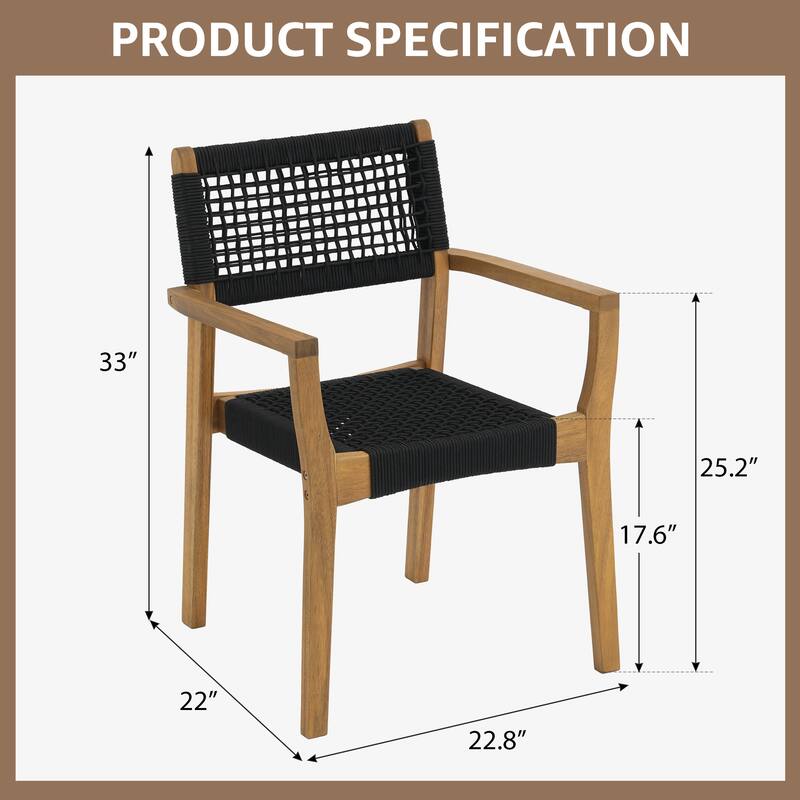 Outdoor Wooden Dining Table with 6 Woven - Seat Chairs Set