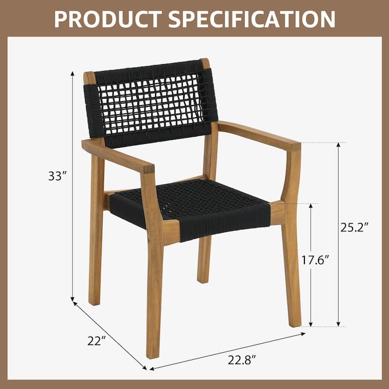 Set of 2 Modern Wood Armchairs with Woven Seats and Backs
