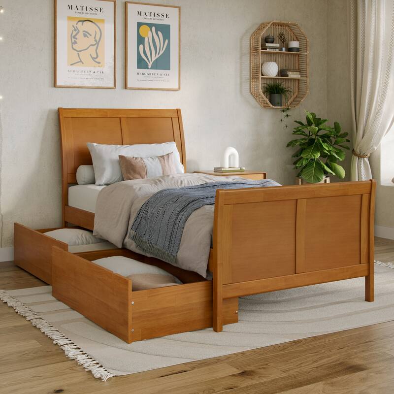 AFI Portland Solid Wood Platform Bed with Matching Footboard and Storage Drawers
