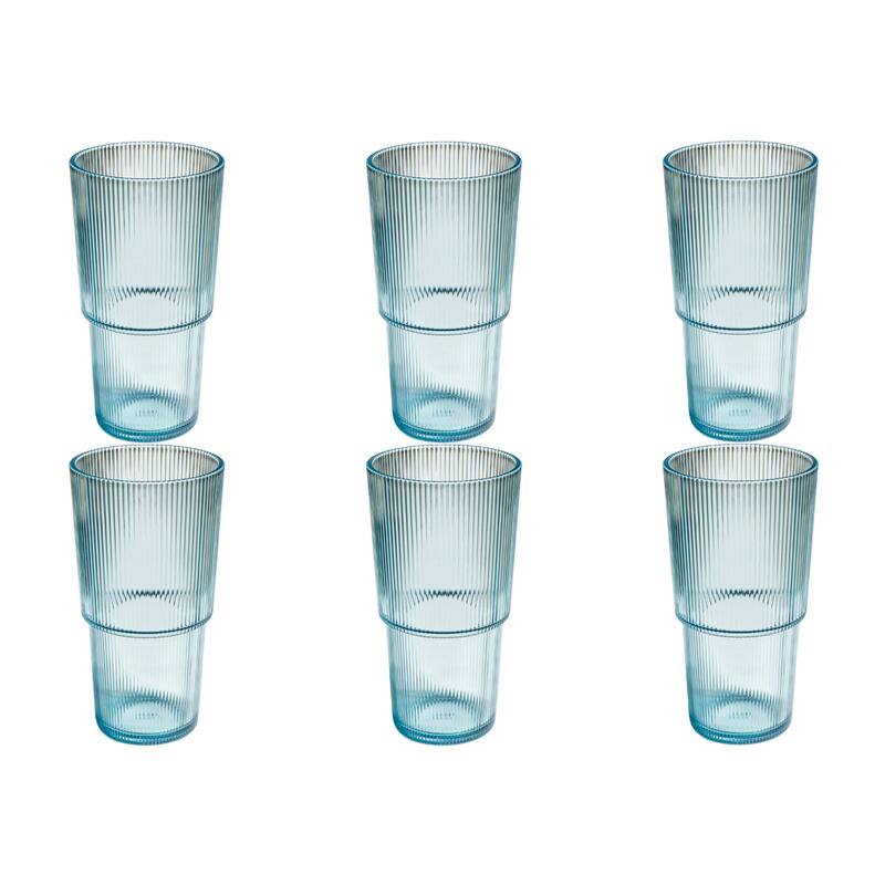 Abode Homewares Fine Ribbed Acrylic Drinking Glass - Set of 6 - Light Blue - 22 oz