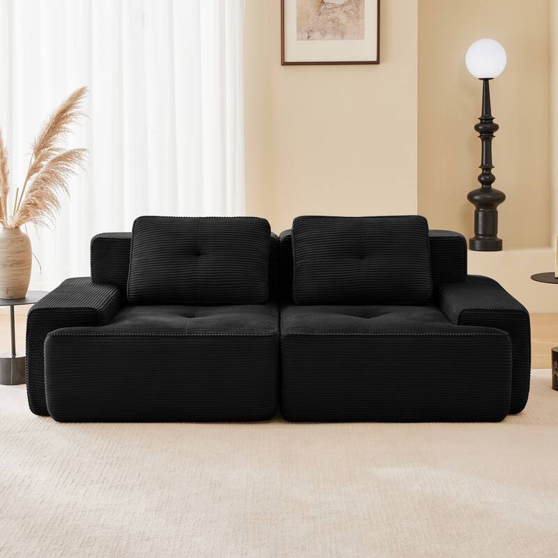 Rossetta Modern Modular Sectional Corduroy Fabric Ribbed Texture Deep Seat Sofa - Black