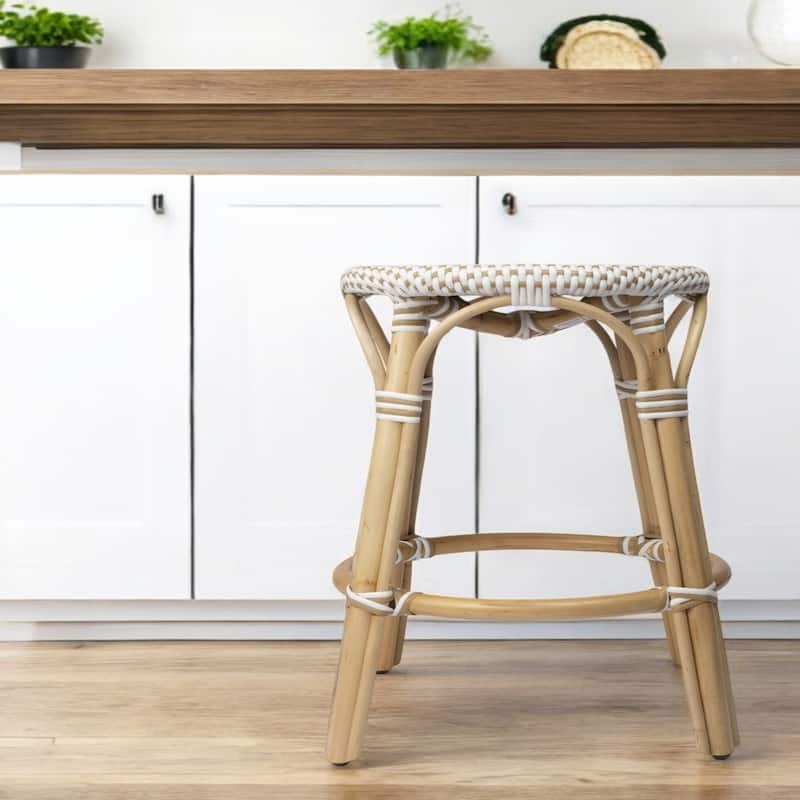 Rattan Backless Counter Height Bar Stool with Footrest, Water-Resistant