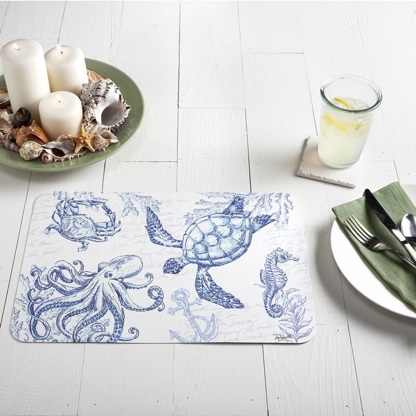 Reversible Wipe-clean Counterart Placemats Set of 4 - Coastal Sketch Conimar