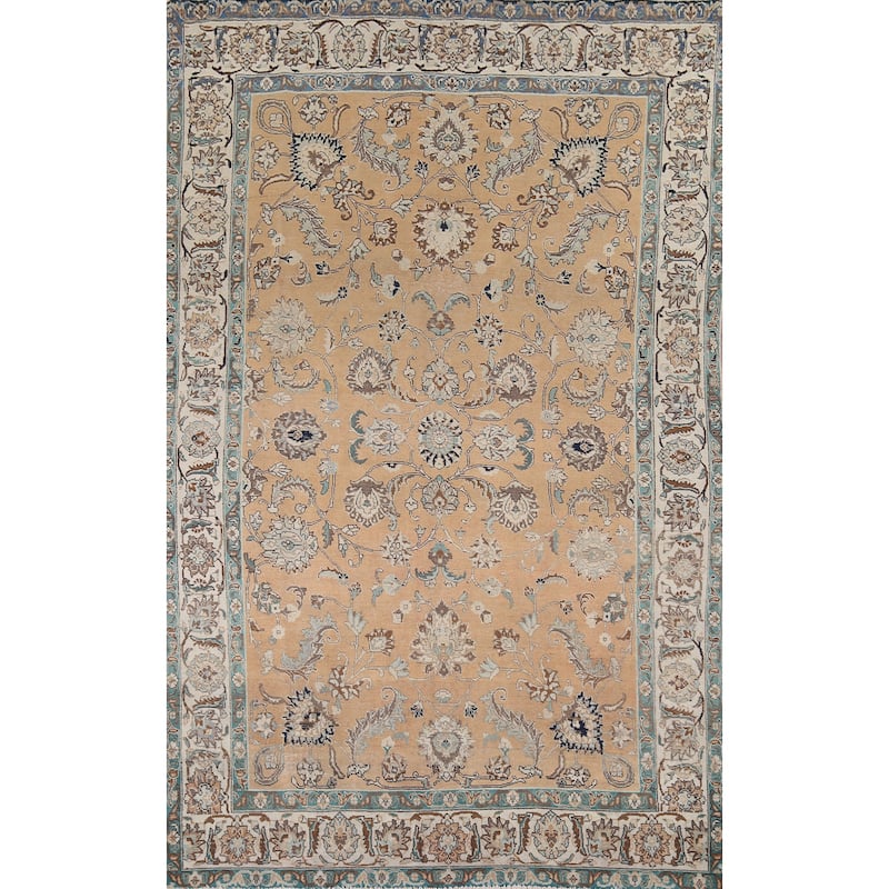 Floral Tabriz Vintage Persian Area Rug Hand-Knotted Wool Carpet - 7'5" x 10'9"