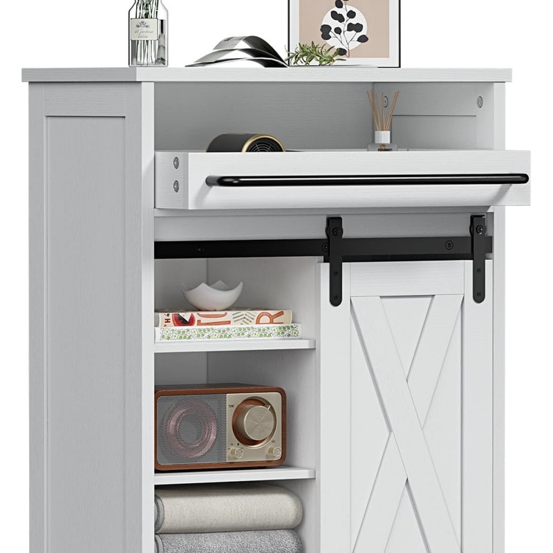 White Sideboard Buffet Table for Kitchen - 12"D x 24.4"W x 32.28"H