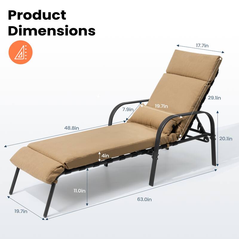 VredHom Outdoor Adjustable Chaise Lounge with Cushion and Pillow (Set of 2) - Set of 2