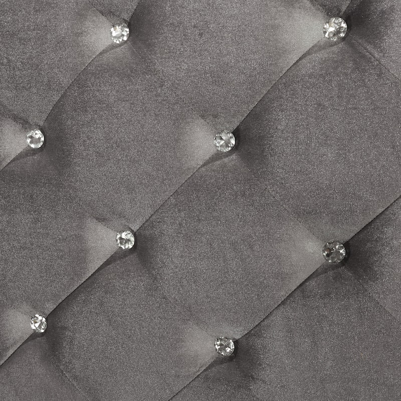 Seleena Glam Silver Fabric Upholstered Panel Bed with Button-Tufted by Furniture of America