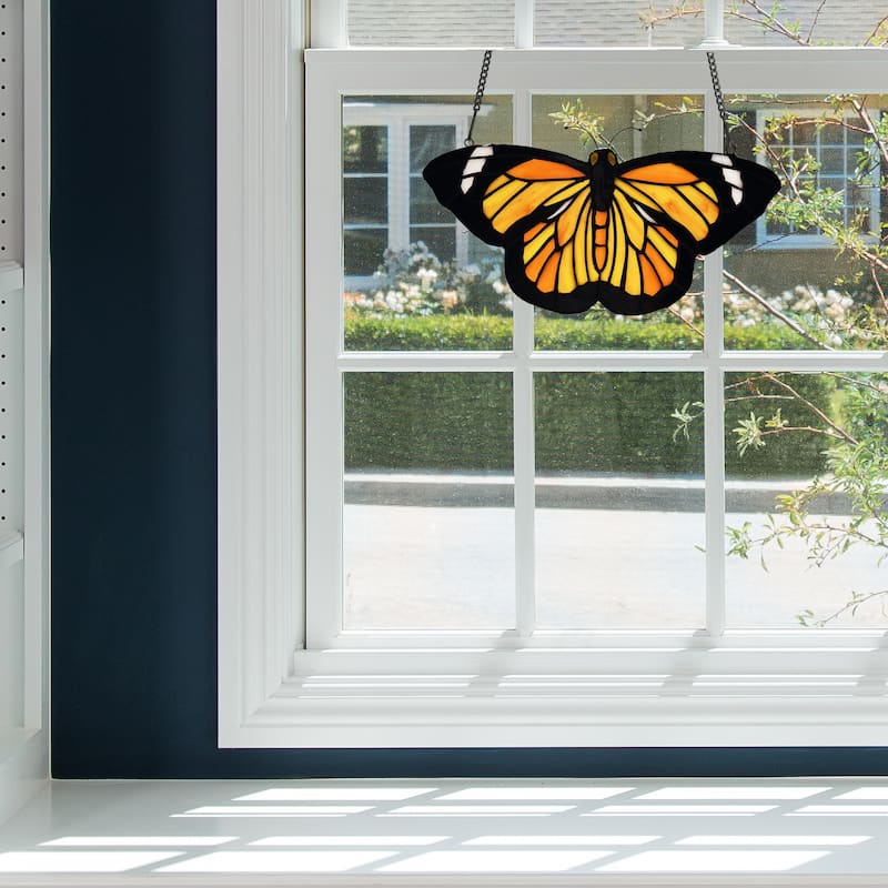 River of Goods Monarch River of Goods Orange and Black Stained Glass Window Panel - 12.375" x 0.25" x 6.5"