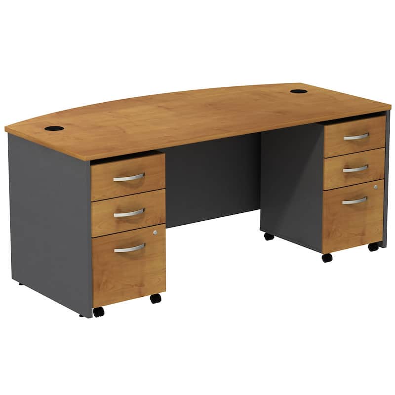 Series C 72W Bow Front Desk with Drawers by Bush Business Furniture - Natural Cherry/Graphite Gray