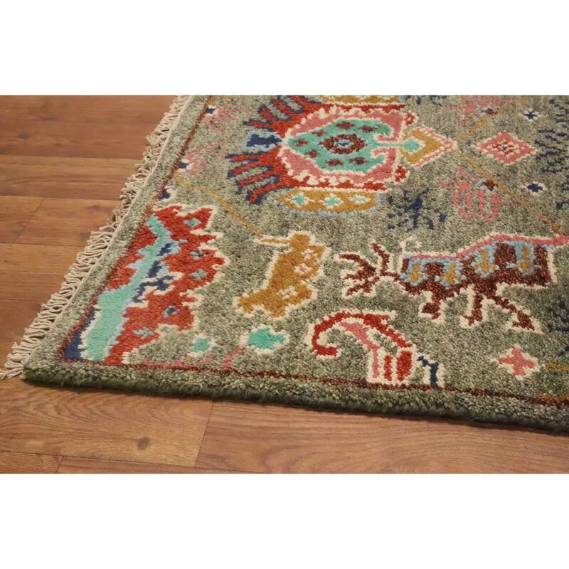 Hand Knotted Oriental 100% Wool Carpet Transitional All-Over Green Oushak Runner Rug - 8' 1'' X 2' 7''