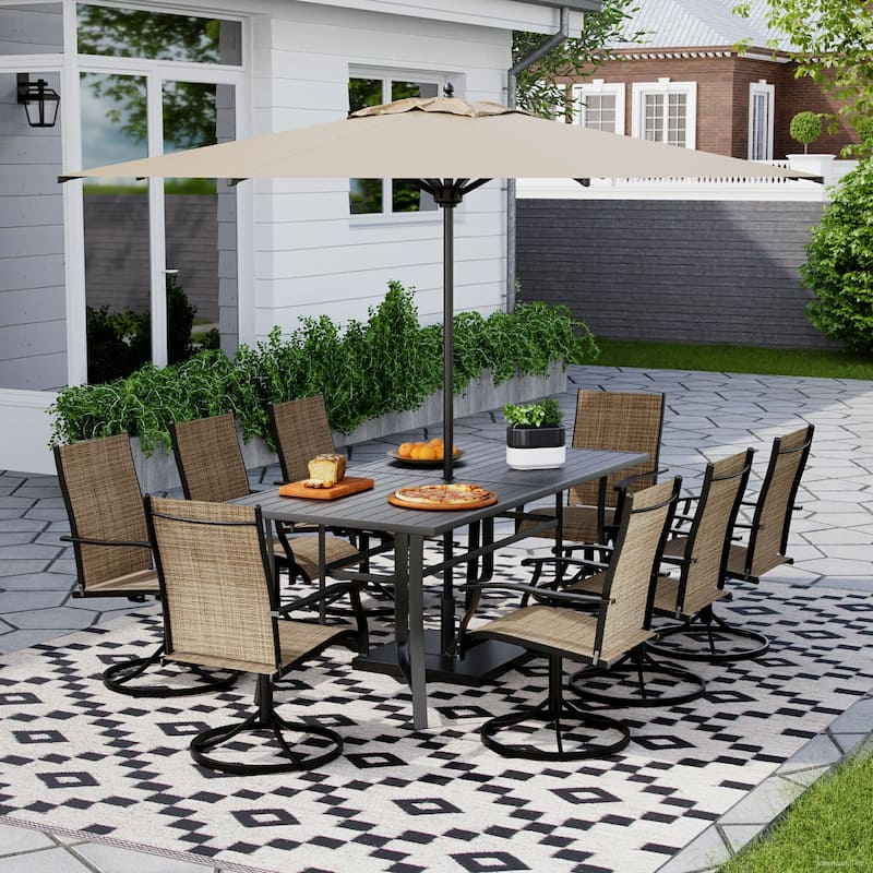 Patio Dining Set, Outdoor Dining Table and Chairs Set with Textilene Chairs, Adjustable Umbrella Hole for Garden, Backyard